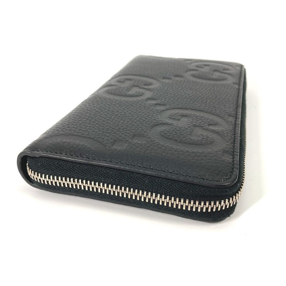Gucci Long Wallet Purse 739482 leather black Jumbo GG Zip wallet mens