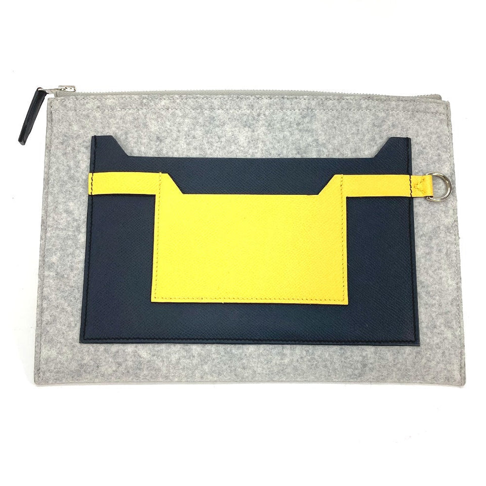 Hermes Clutch bag Felt / Epsom Gray x yellow Pouch To Doo 29 mens