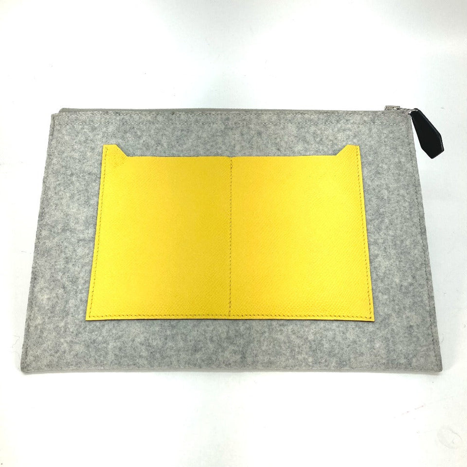 Hermes Clutch bag Felt / Epsom Gray x yellow Pouch To Doo 29 mens
