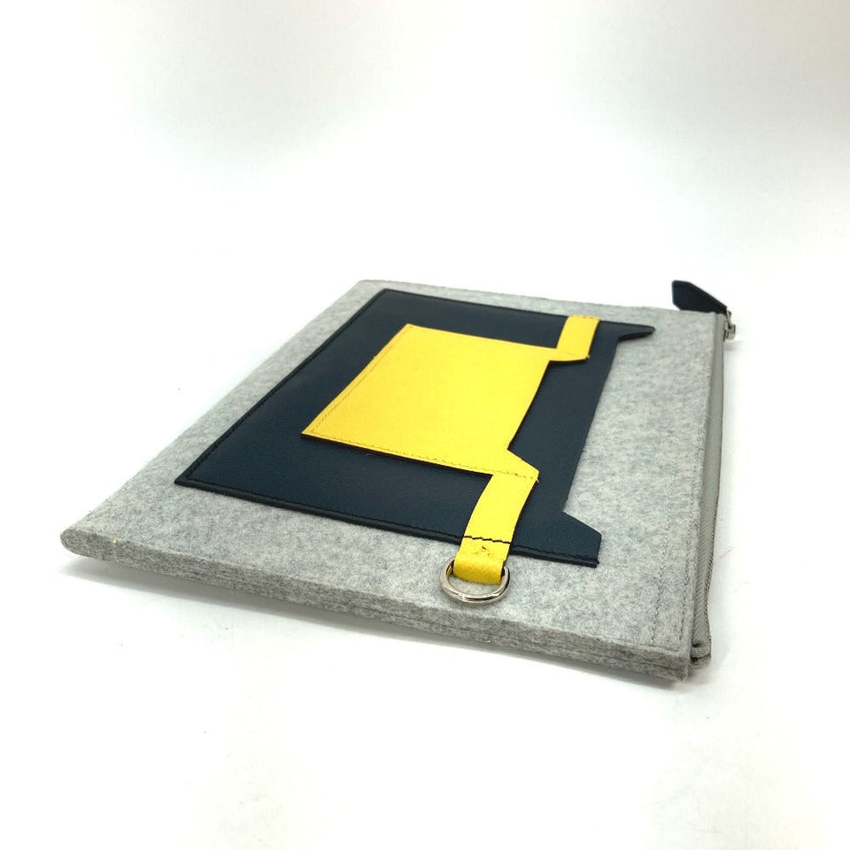 Hermes Clutch bag Felt / Epsom Gray x yellow Pouch To Doo 29 mens