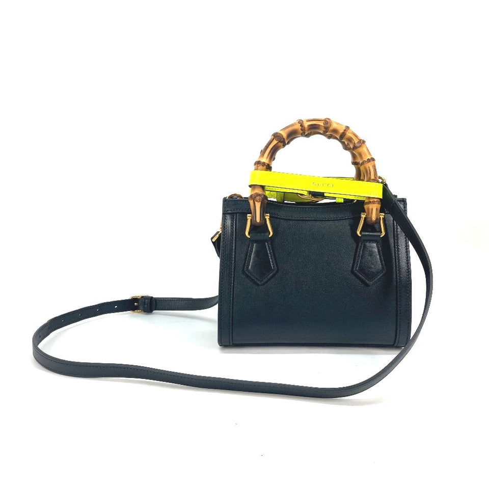 Gucci Tote Bag 655661 leather black Neon color strap included Diana Mini Bamboo Women