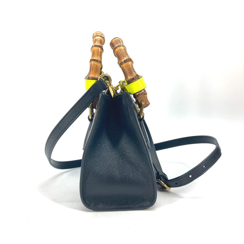 Gucci Tote Bag 655661 leather black Neon color strap included Diana Mini Bamboo Women