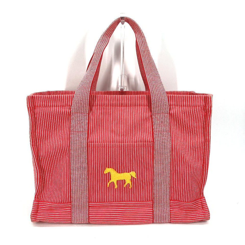 Hermes Tote Bag canvas Red Mothers bag Caval Horse Cheval Stripes