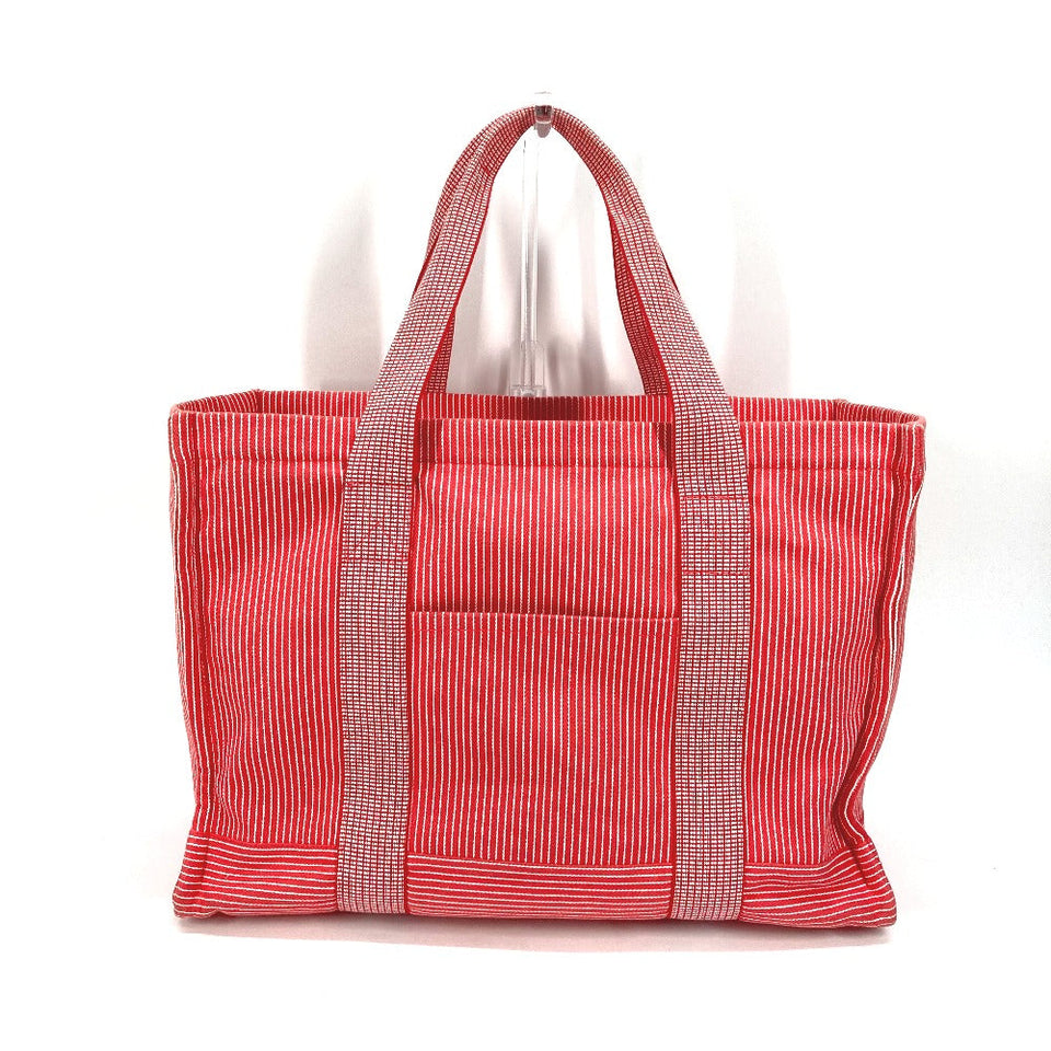 Hermes Tote Bag canvas Red Mothers bag Caval Horse Cheval Stripes
