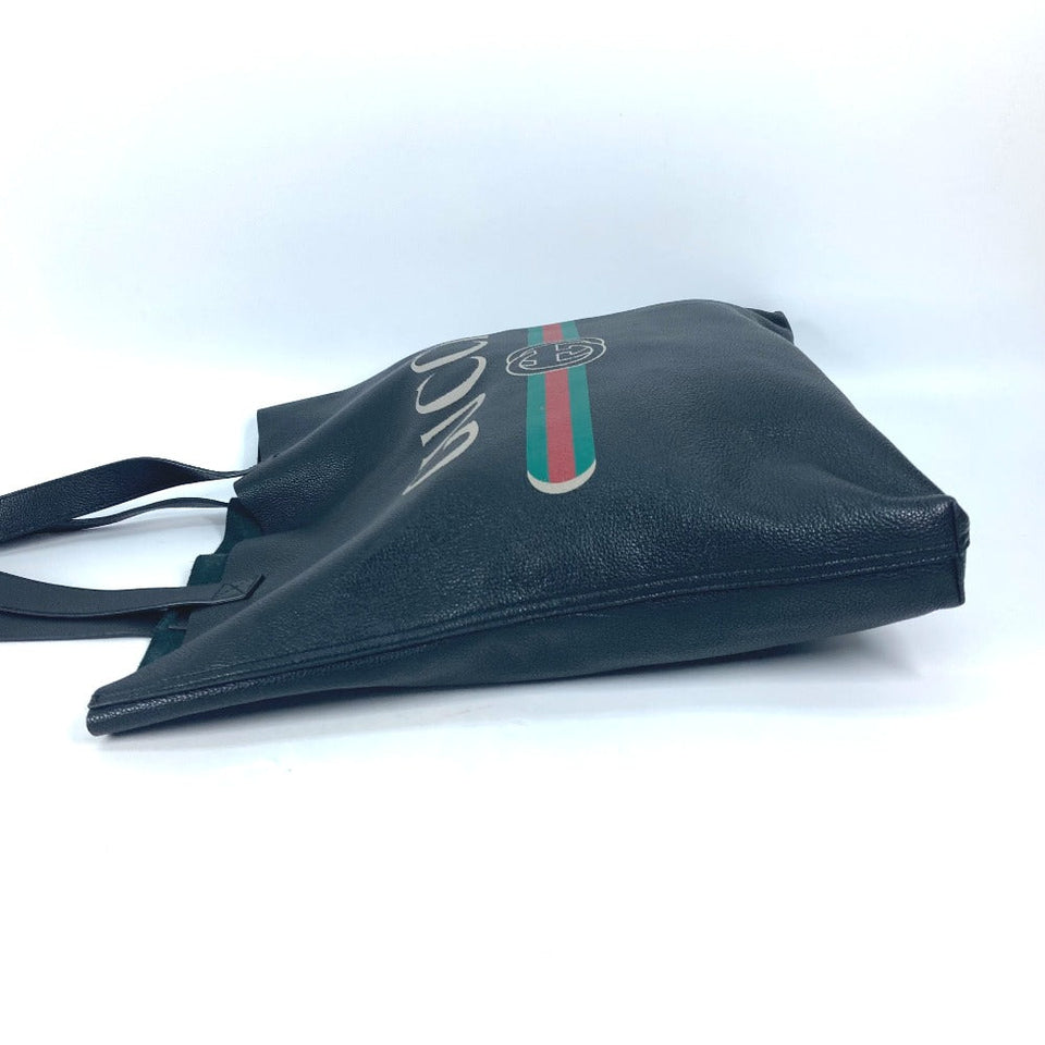 Gucci Tote Bag 572768 leather black Sherry line Logo print unisex(Unisex)