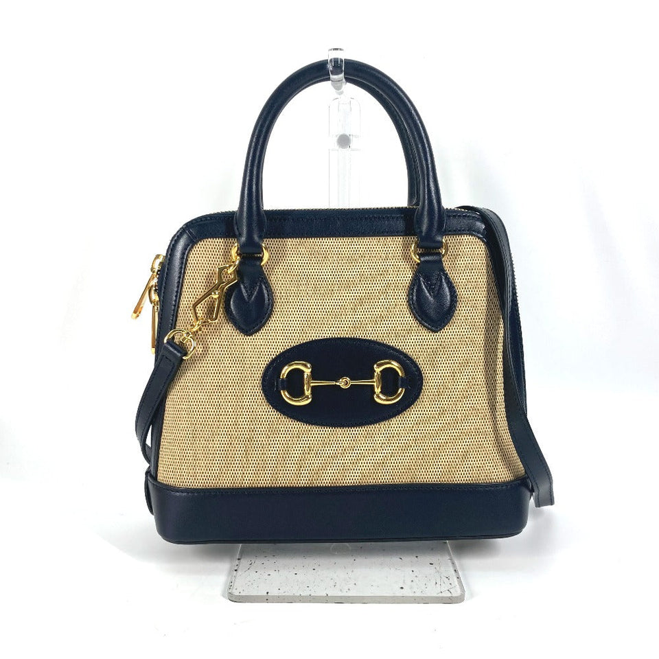 Gucci Handbag 621220 Canvas leather beige x dark navy Horsebit 1955 Small top handle Women