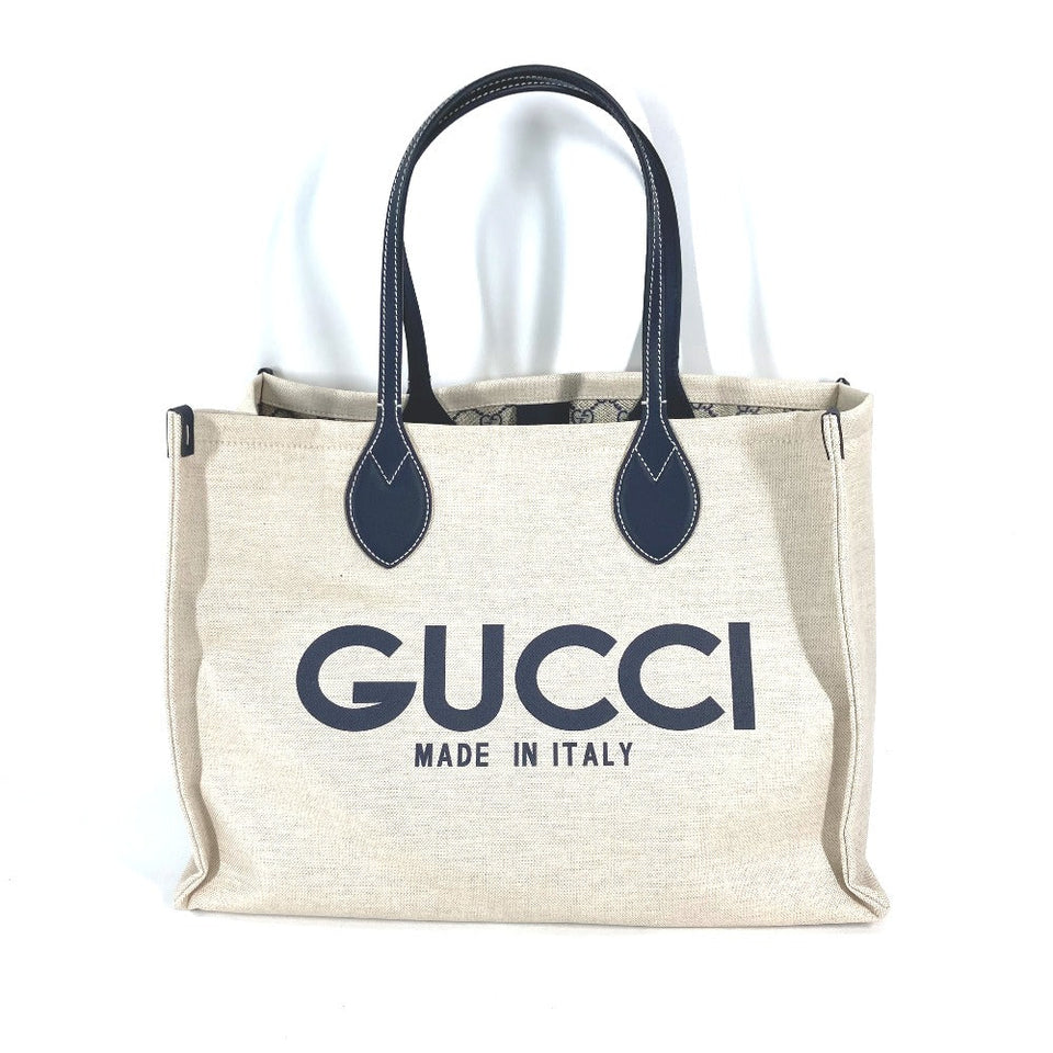 Gucci Tote Bag 772176 Canvas leather Beige typex black Japan limited JAPAN logo print Women