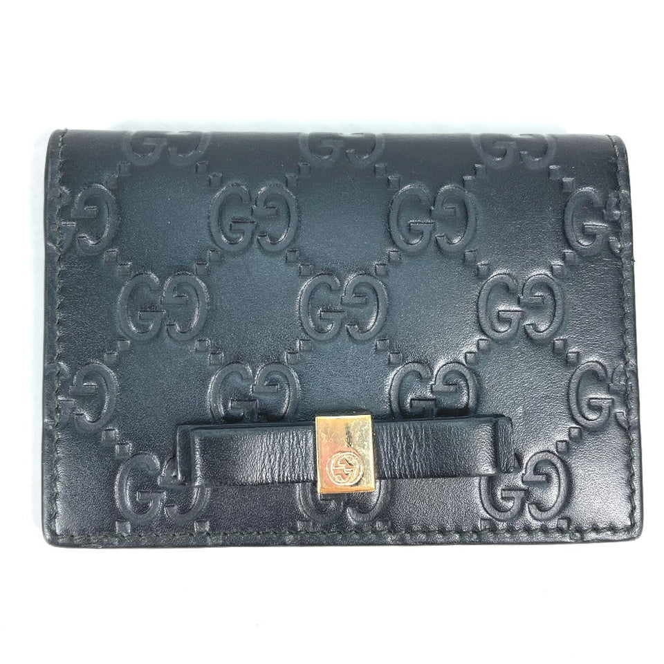 Gucci Card Case 451192 Sima leather black Guccisima GG Ribbon Ribon Women