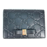 Gucci Card Case 451192 Sima leather black Guccisima GG Ribbon Ribon Women