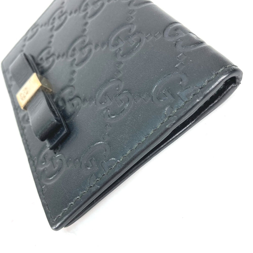Gucci Card Case 451192 Sima leather black Guccisima GG Ribbon Ribon Women