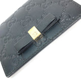 Gucci Card Case 451192 Sima leather black Guccisima GG Ribbon Ribon Women