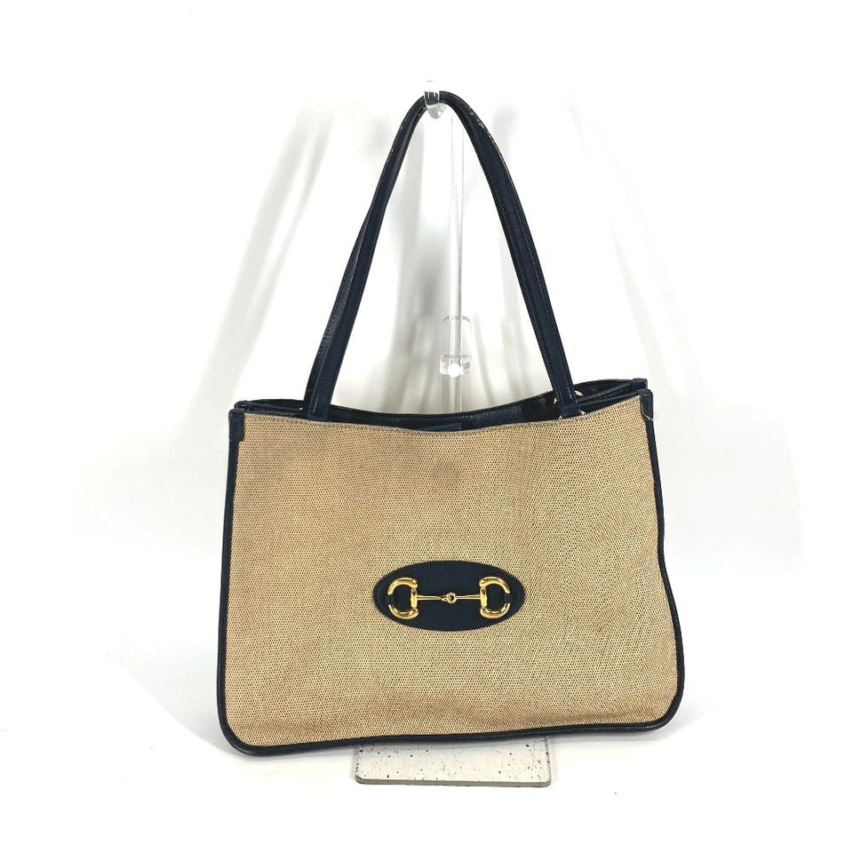 Gucci Tote Bag 623694 Canvas leather Beige x navy Japan limited 1955 Horsebit Women