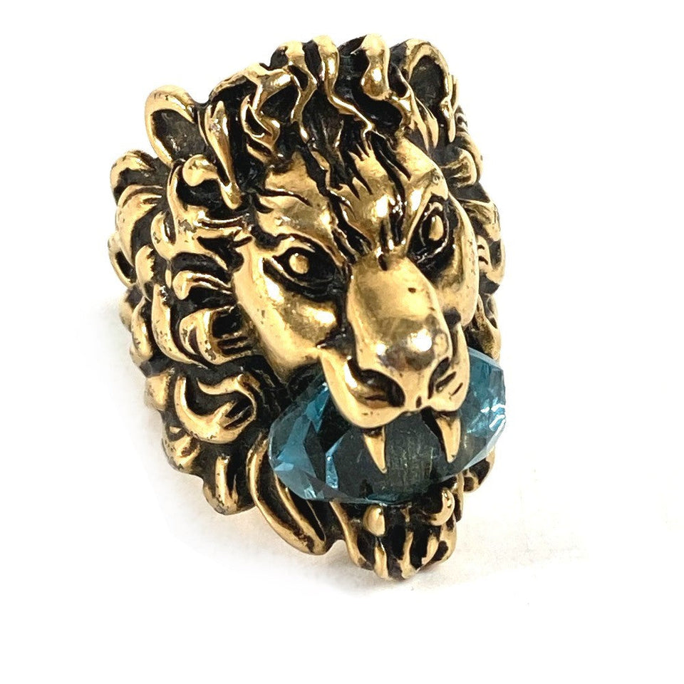 Gucci Ring 402763 metal gold Lion Animal Lion with Stone Women 19
