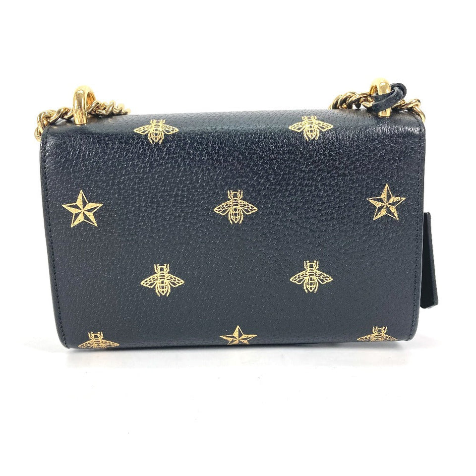 Gucci Shoulder Bag 432182 leather black Crossbody bag pochette PADLOCK BEE Women