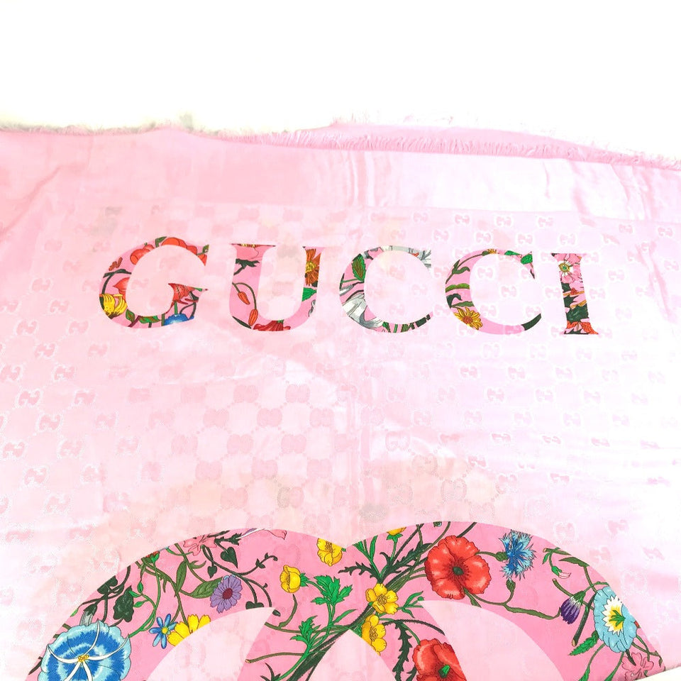 Gucci shawl 663676  Silk, Rayon pink Floral GG logo Flora Women