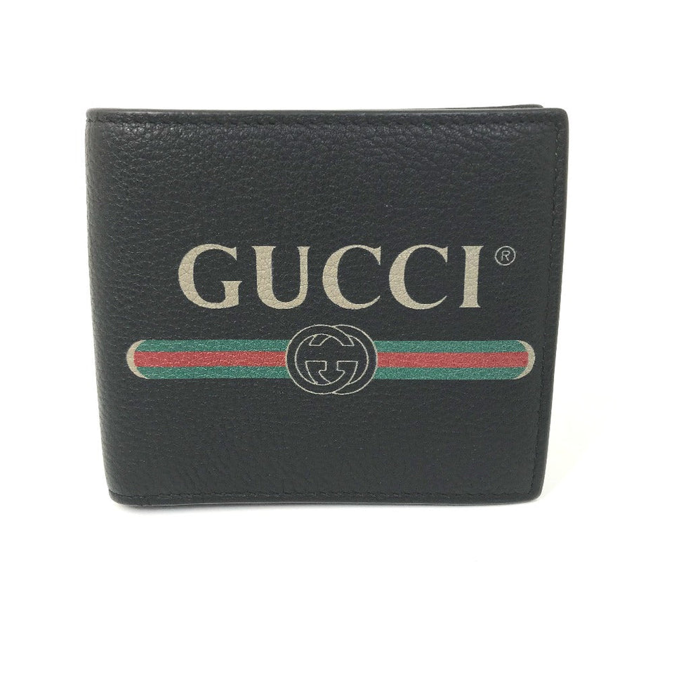 Gucci Folded wallet 496316 leather black Vintage logo print mens