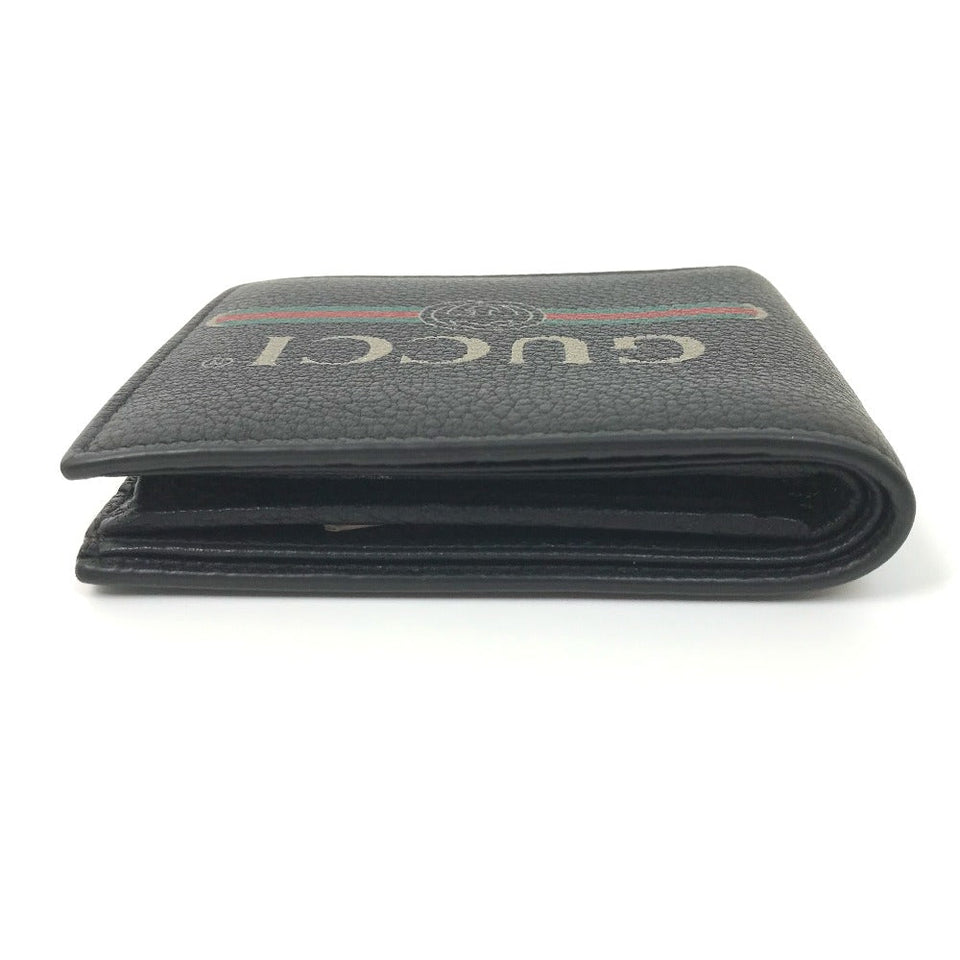 Gucci Folded wallet 496316 leather black Vintage logo print mens