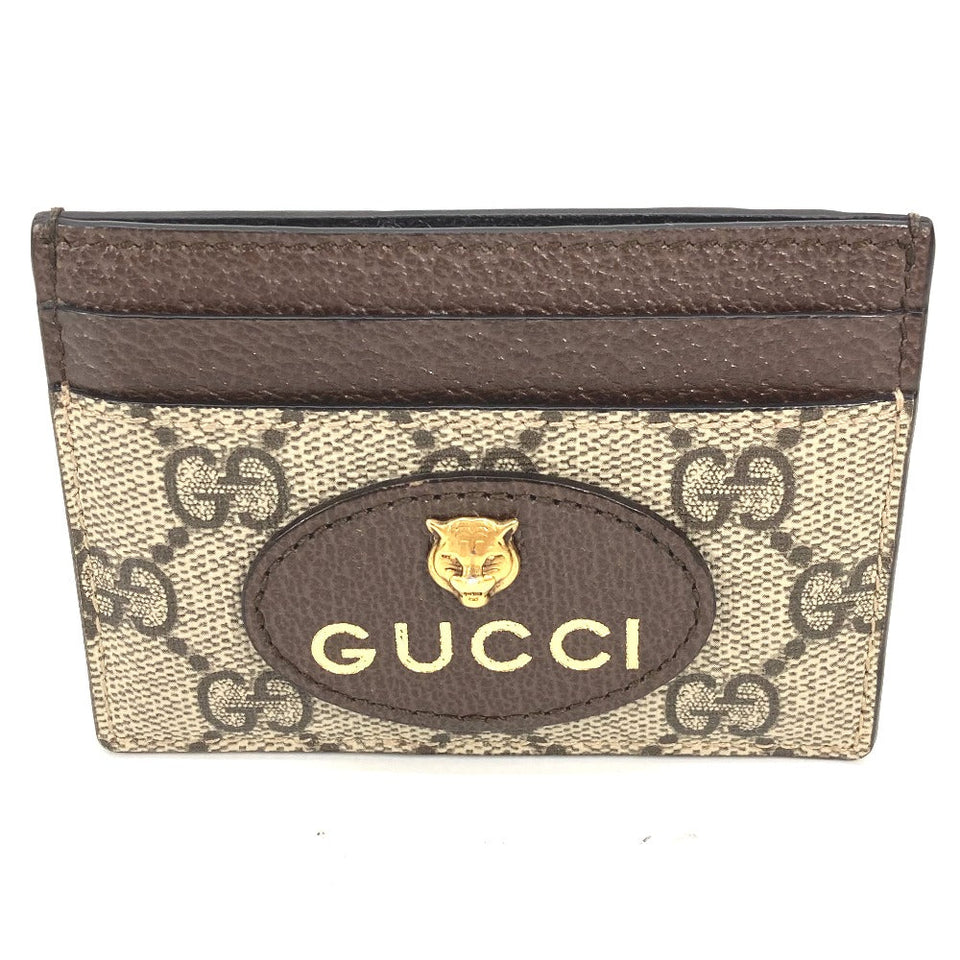 Gucci Card Case 597557 GG Supreme Canvas Brown x yellow GG Supreme Cat Head Cat neo vintage mens