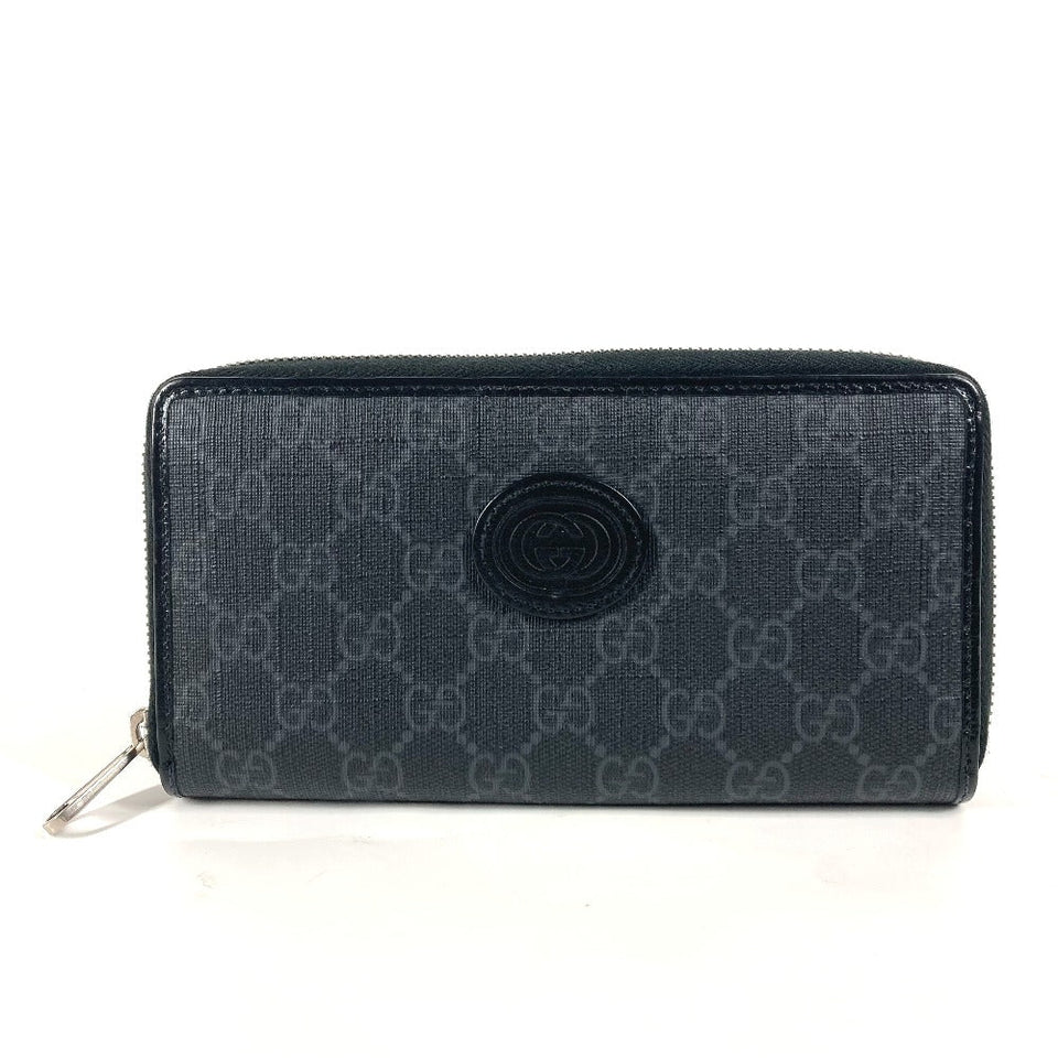 Gucci Long Wallet Purse 673003 GG Supreme Canvas black GG Supreme Interlocking G zip-around wallet mens