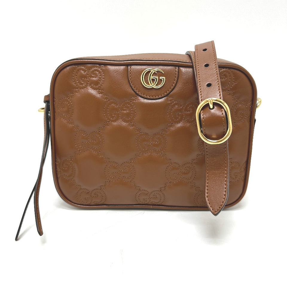 Gucci Shoulder Bag 702234 leather Brown GG Matelasse Double G Small Women