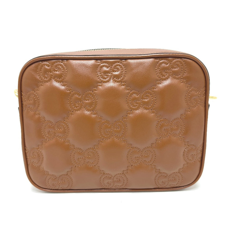 Gucci Shoulder Bag 702234 leather Brown GG Matelasse Double G Small Women
