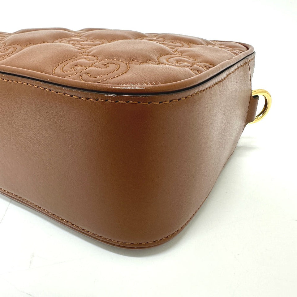 Gucci Shoulder Bag 702234 leather Brown GG Matelasse Double G Small Women