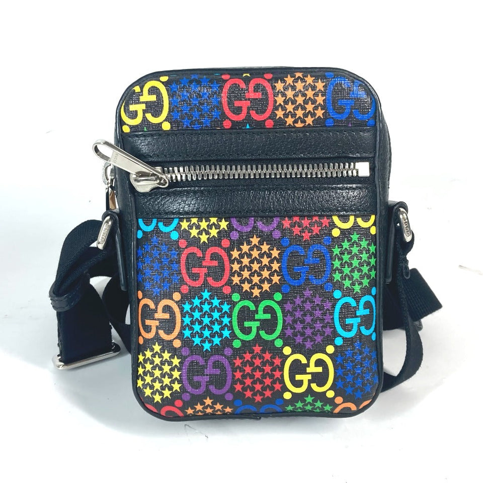 Gucci Shoulder Bag 598103 leather Black x multicolor GG psychedelic Crossbody unisex(Unisex)