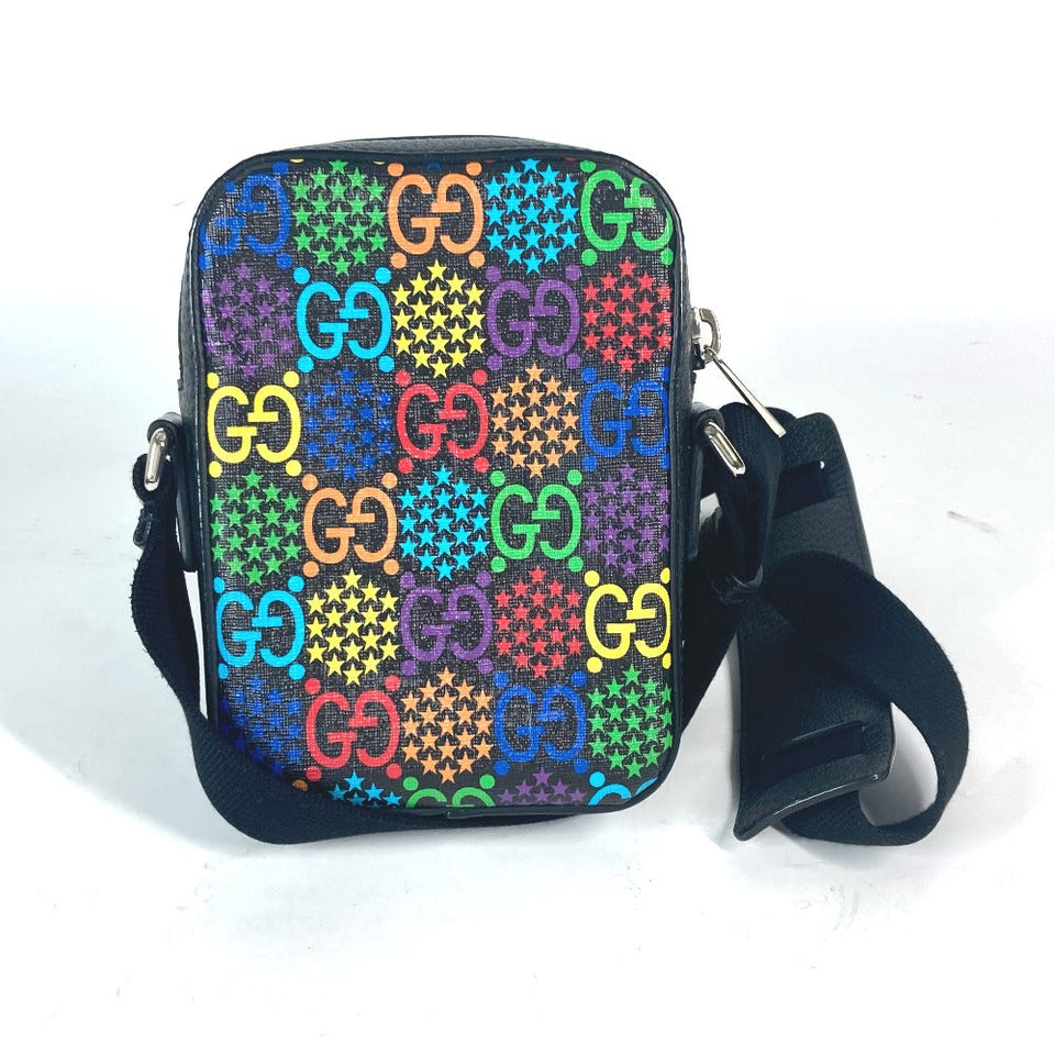 Gucci Shoulder Bag 598103 leather Black x multicolor GG psychedelic Crossbody unisex(Unisex)