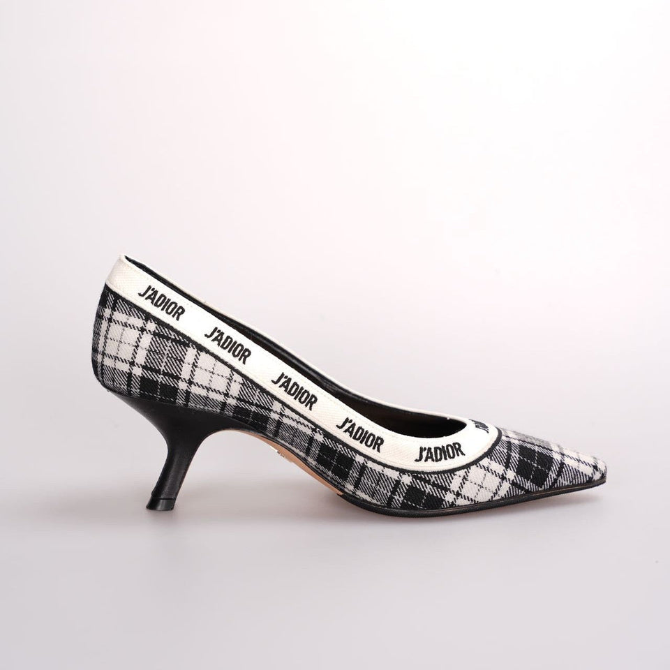 Dior Canvas Ribbon Tartan Print Embroidered J'ADior Pumps