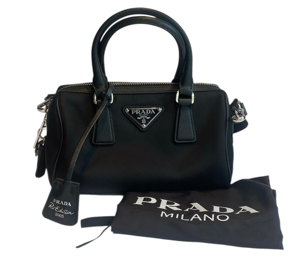 Prada Black Re-Nylon Top Handle Crossbody Bag