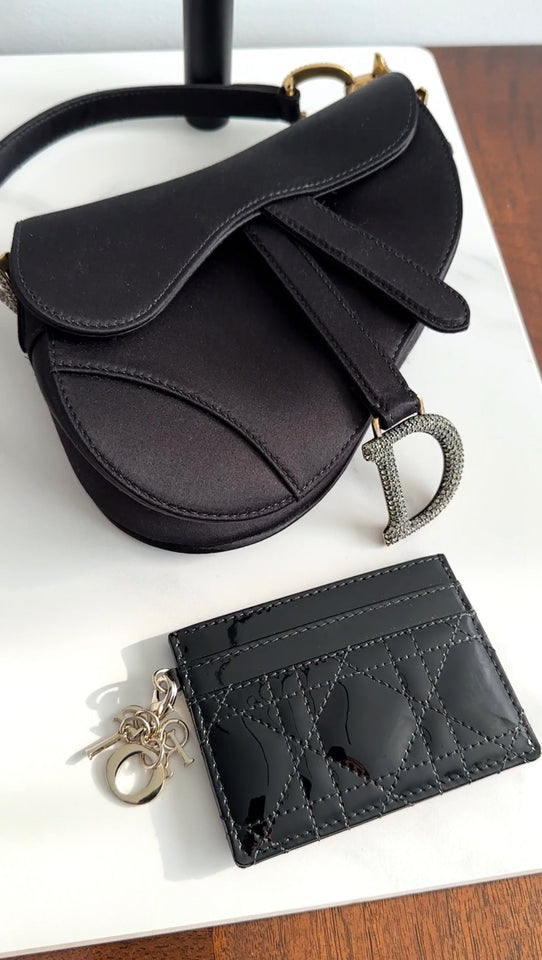 Christian Dior Black Patent Cannage  Holder