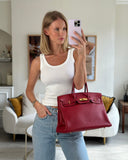 *FIRE PRICE* Hermes Birkin 35cm Retourne Bag in Rouge Clemence Leather with Gold Hardware