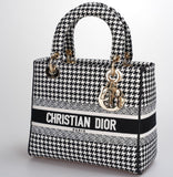 Christian Dior Black White Houndstooth Canvas Medium Lady D-Lite bag