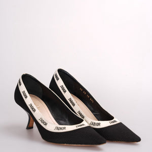 Christian Dior Black Canvas J'aDior Pumps Size 37.5D with Beige Insole