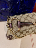 Gucci Horsebit 1955 Chain Bag Gucci Monogram Iridescent Purple Leather and Gold Studs