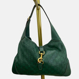 Gucci Jackie Vintage Leather Medium Handbag Green Gucci Monogram