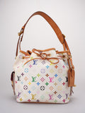 Louis Vuitton Takashi Murakami White Multicolore Monogram Coated Canvas Petit Noe Bag Gold Hardware
