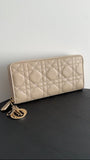 Christian Dior Lady Dior Light Beige Cannage Lambskin Voyageur Wallet