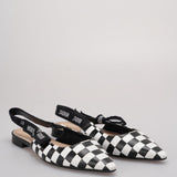 Christian Dior Calfskin Ribbon Checker Print J'ADior SlingBack Flats In Black and White Size 37