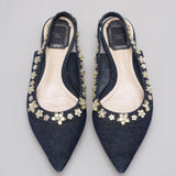 Christian Dior Denim Crystal Garland Slingback Flat Size 36