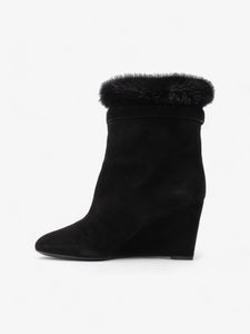 Christian Dior Fur Trim Ankle Boots 80mm Black Suede EU 37 UK 4