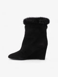 Christian Dior Fur Trim Ankle Boots 80mm Black Suede EU 37 UK 4