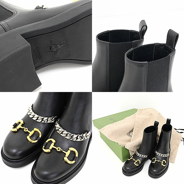 Gucci boots 670393 leather black Horsebit Chain Chelsea Boots No size specified