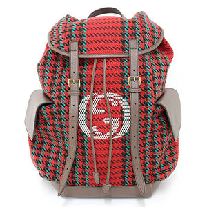 Gucci Backpack 625939 wool Red Houndstooth and Stripe Backpack with Interlocking G