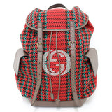 Gucci Backpack 625939 wool Red Houndstooth and Stripe Backpack with Interlocking G