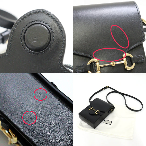 Gucci Shoulder Bag 625615 leather Black gold Horsebit 1955 Women
