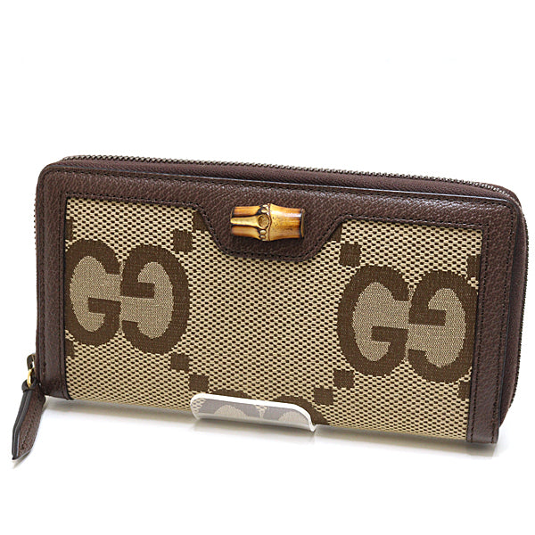 Gucci Long Wallet Purse 658634 Leather, GG canvas beige Zip Around long wallet Women