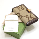 Gucci Long Wallet Purse 658634 Leather, GG canvas beige Zip Around long wallet Women