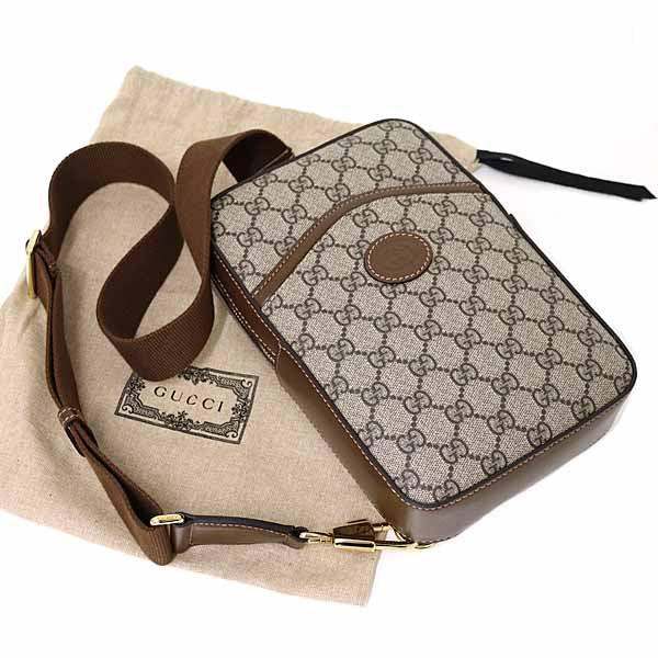 Gucci Sling bag 696016 GG Supreme canvas, leather Brown Interlocking G Sling Bag mens
