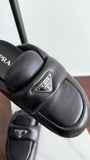 Prada Black Leather Triangle Logo Puffer Slide Mule Shoes - 36.5 / 37